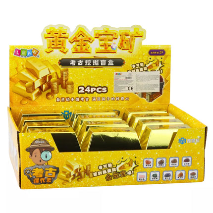 Atraskite auksą! Archeologinis rinkinys su aukso luitu, akmenimis ir įrankiais.