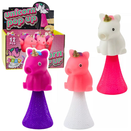 Šokinėjantis vienaragis ant spyruoklės, iššokantis, baltas, rožinis, 10cm, mišinys