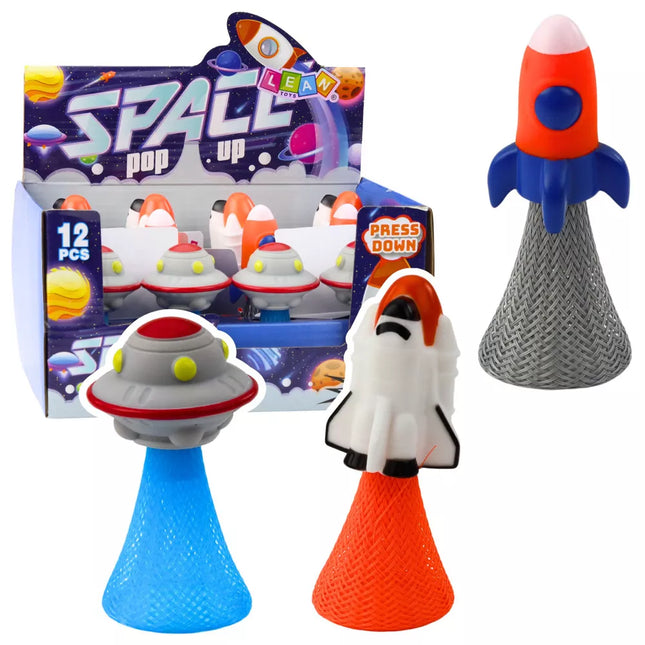 Šokinėjantis erdvėlaivis ant spyruoklės su spalvingais žiburėliais, 11 cm, mišinys