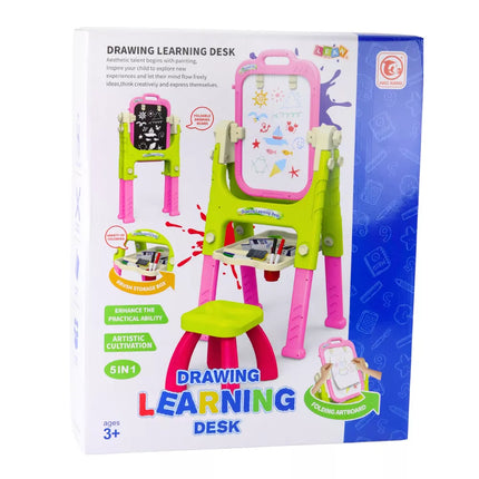 5 viename edukacinė lenta su kėdute, daugiafunkciniai priedai, rožinė