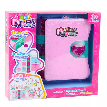 Paslapčių dienoraštis su pakabinama spyna, raktų pakabuku ir priedais, rožinis