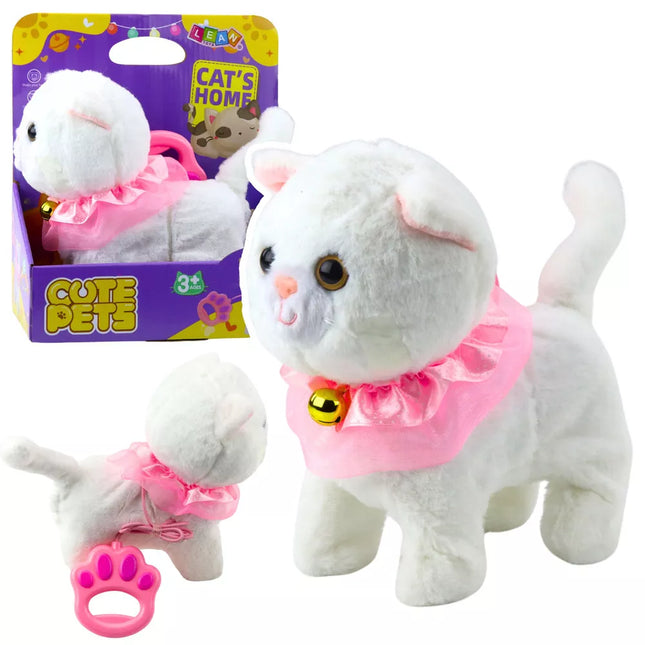 Interaktyvi katytė ant pavadėlio, rožinė, su kaspinėliais, Čingė, vaikšto, miaukia