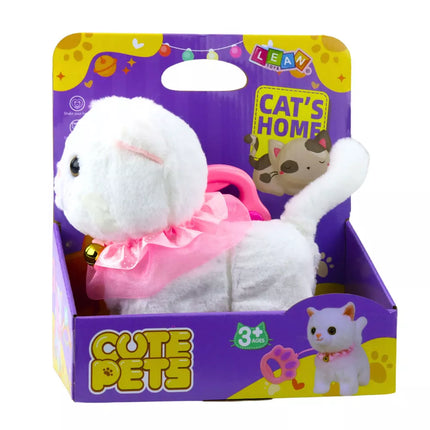 Interaktyvi katytė ant pavadėlio, rožinė, su kaspinėliais, Čingė, vaikšto, miaukia