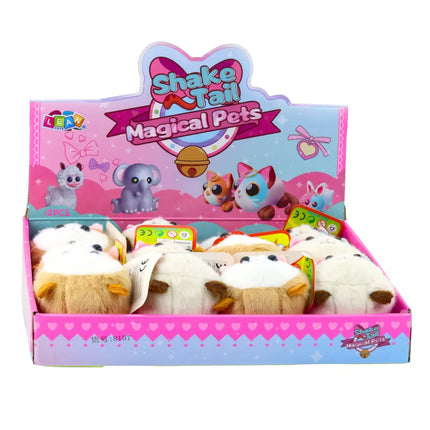 Minkštas kačiuko talismanas su vizginama uodegyte, rudos ir baltos spalvos