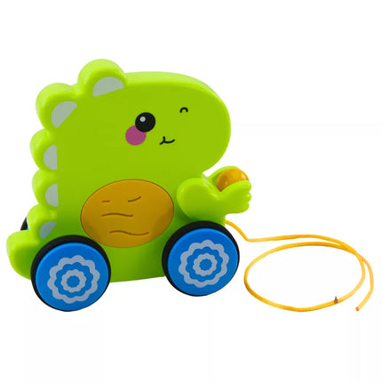 Žaislinis dinozauras su ratukais, barškučiu ir garsais, žalias