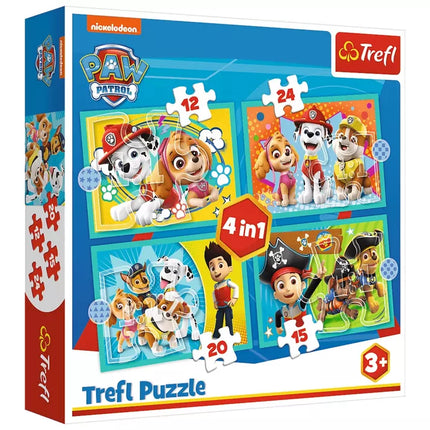 Paw Patrol 4 viename dėlionės Linksma Paw Patrol komanda Trefl 34346