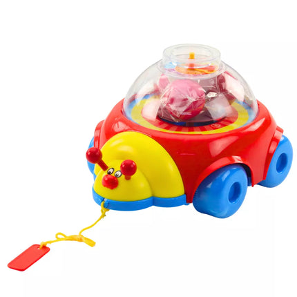 Vaikiška atsispiriama žaislinė boružėlė su kamuoliukais ir laikrodžiu, spalvinga