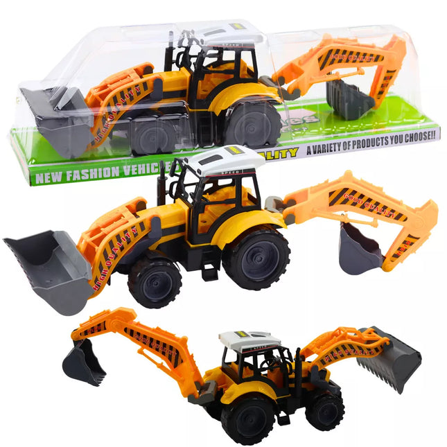 Didelis ekskavatorius-krautuvas žemės ūkio statybos mobilus geltonas