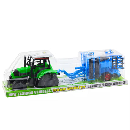 Didelis žemės ūkio traktorių rinkinys su judančia diskine akėčia