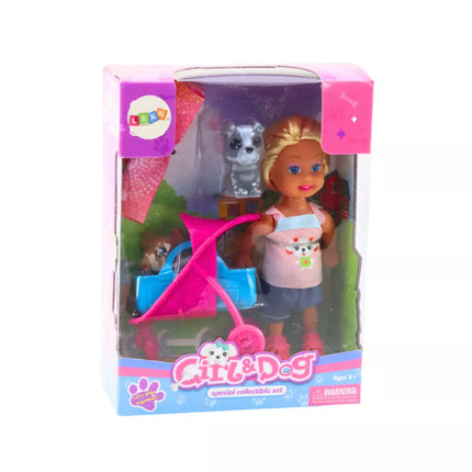 Mini lėlių vežimėlio nešyklės šunų rinkinys, pilka/ruda