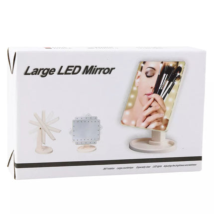 Kosmetinis veidrodis su 16 LED diodų, stovu ir reguliuojamu juodu paviršiumi