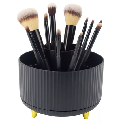 360° besisukantis kosmetinių šepetėlių organizatorius su 5 skyreliais, juodas
