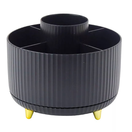 360° besisukantis kosmetinių šepetėlių organizatorius su 5 skyreliais, juodas