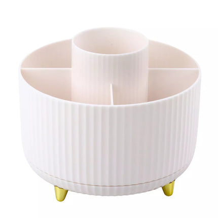 360° besisukantis kosmetinių šepetėlių organizatorius su 5 skyreliais, baltas