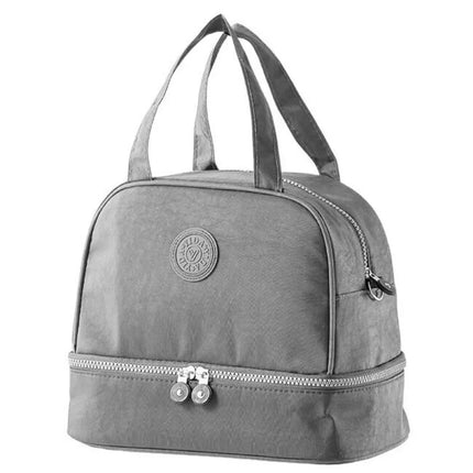 Šilumą izoliuojantis pusryčių krepšys su reguliuojamu diržu, pilkas, 27 cm