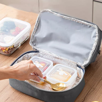 Šilumą izoliuojantis pusryčių krepšys su reguliuojamu diržu, pilkas, 27 cm