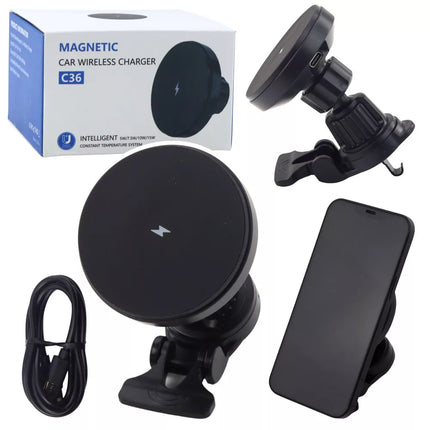 Magnetinis automobilinis laikiklis su 15W induktyviniu įkrovikliu