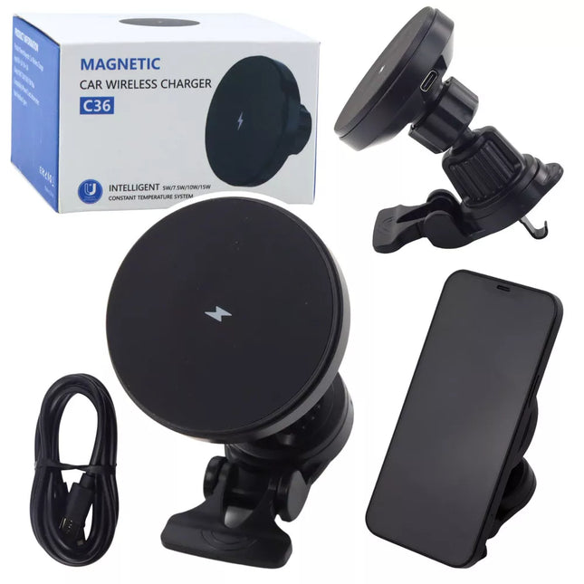 Magnetinis automobilinis laikiklis su 15W induktyviniu įkrovikliu