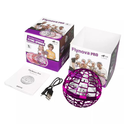 Rožinis skraidantis besisukantis kamuoliukas Flynova, valdomas ranka, su LED apšvietimu, 10cm