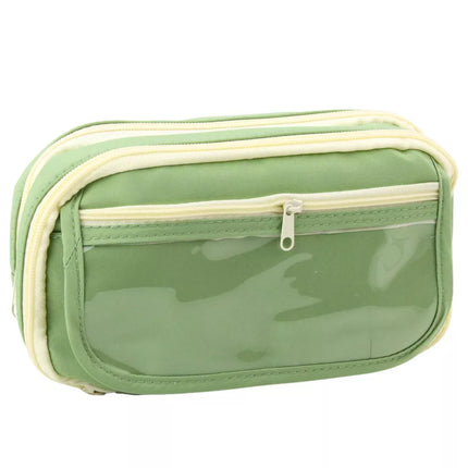 Dvipusis penalas mokyklai su kišenėmis, talpus, žalias, 22 cm