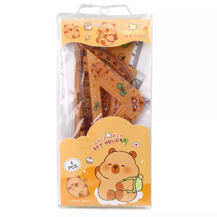 Geometrinių priemonių rinkinys Capybara Lineal, Transportyras, Kampainiai 4 vnt.