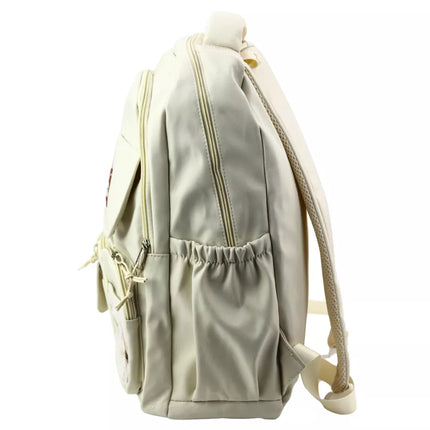 Miesto mokyklinė kuprinė, kapibaros raktų pakabukas, ženkleliai, smėlio spalvos kreminė, 25 l, 42 cm