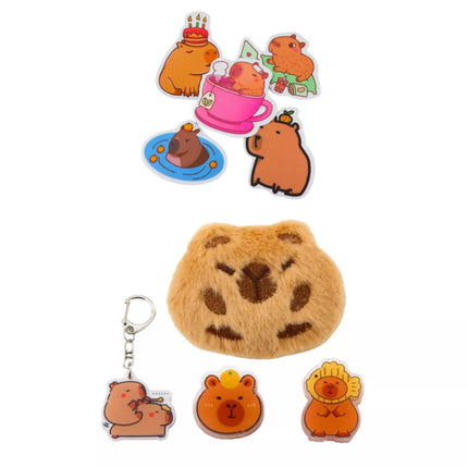 Dviejų skyrių mokyklinis penalas su kišenėlėmis ir priedais Kapybara 21x12 cm