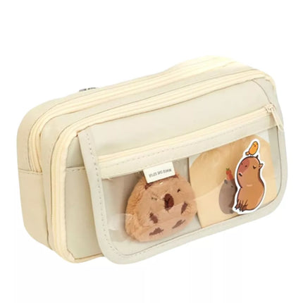 Dviejų skyrių mokyklinis penalas su kišenėlėmis ir priedais Kapybara 21x12 cm