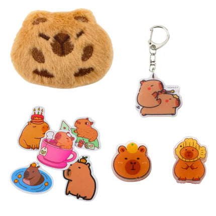 Mokyklinis dviejų skyrių penalas su kišenėlėmis ir priedais, Kapibara, 21x12 cm