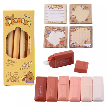 Mokyklinis dviejų skyrių penalas su kišenėlėmis ir priedais, Kapibara, 21x12 cm