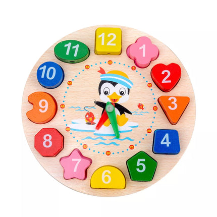 Montessori medinis mokomasis laikrodis, skirtas mokytis valandų, suveriami blokeliai