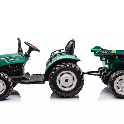 HC-306 Žaislinis traktorius su priekaba, maitinamas baterijomis, tamsiai žalios spalvos, 24 V