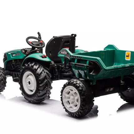 HC-306 Žaislinis traktorius su priekaba, maitinamas baterijomis, tamsiai žalios spalvos, 24 V