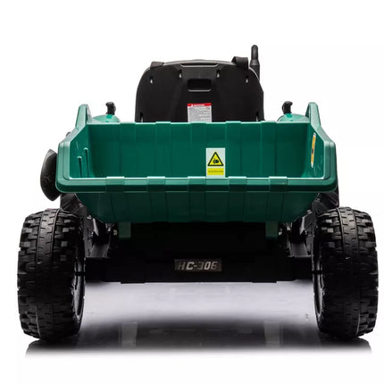 HC-306 Žaislinis traktorius su priekaba, maitinamas baterijomis, tamsiai žalios spalvos, 24 V
