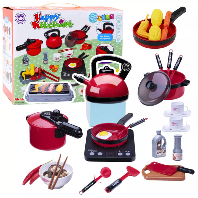 Virtuvės indų ir maistelio rinkinys su baterijomis veikiančia kaitlente ir priedais, 36 vnt.