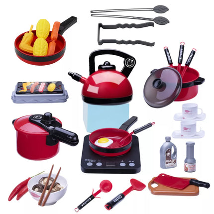 Virtuvės indų ir maistelio rinkinys su baterijomis veikiančia kaitlente ir priedais, 36 vnt.