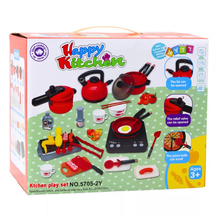 Virtuvės indų ir maistelio rinkinys su baterijomis veikiančia kaitlente ir priedais, 36 vnt.