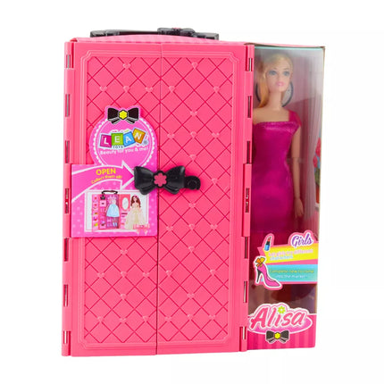 Lėlė su drabužine ir aksesuarais, rožiniai drabužiai, mados suknelių rinkinys