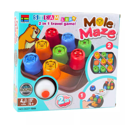 2 viename žaidimas „Mole Maze“: lavinimo žaidimas, greitieji puodeliai, „Tic Tac Toe“