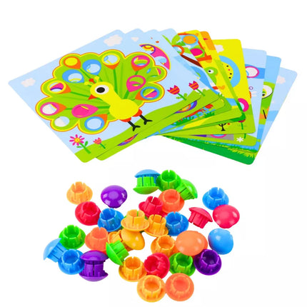 Mygtukų mozaikos dėlionė Kūrybinga Spalvinga 12 lentelių 46 mygtukai