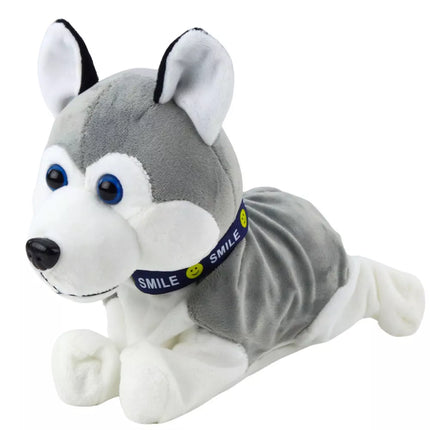 Interaktyvus pliušinis Haskis šunelis, varomas baterijomis, juda ir leidžia garsus