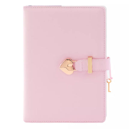 Dienoraščio tipo užrašų knygelė su širdelės formos spyna ir raktu, rožinė