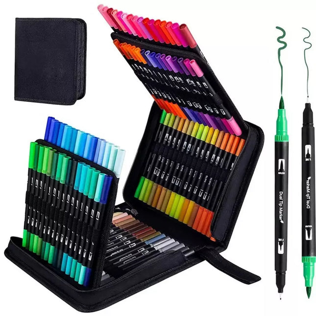 120 dvipusių vandeniui atsparių spalvotų žymeklių rinkinys