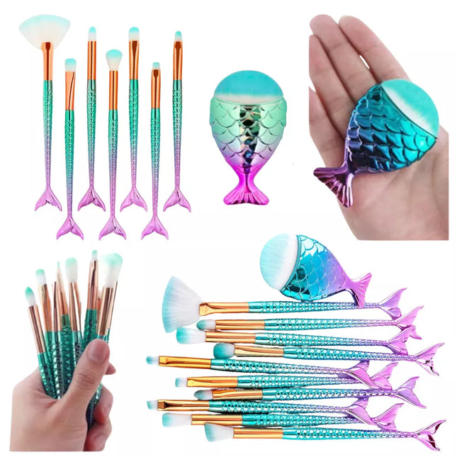 Makiažo šepetėlių rinkinys „Undinėlės uodega“, violetinės-žalios spalvos, 8 vnt.