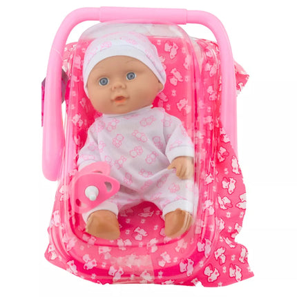 Lėlė kūdikis nešioklėje Pižama Kepurė Žindukas Rožinė