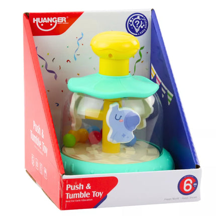 Karuselė-žaislas su kamuoliukais ir gyvūnais: begemotas, liūtas, beždžionė, žalia