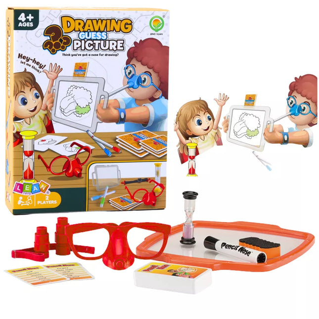 Šeimos žaidimas „Atspėk paveikslėlį“ piešiant ir vaizduojant, tapymas nosimi