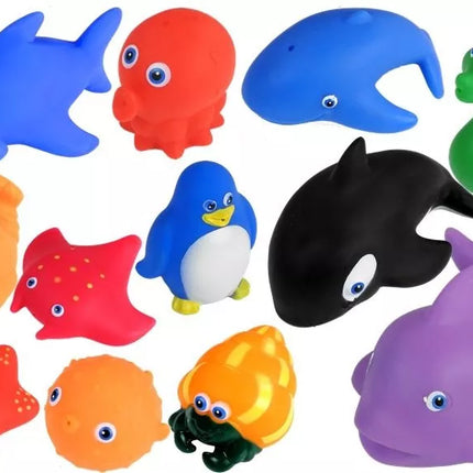 Rinkinys jūrų gyvūnėlių maudynėms, guminis žvejybos sietelis, 12 vnt.