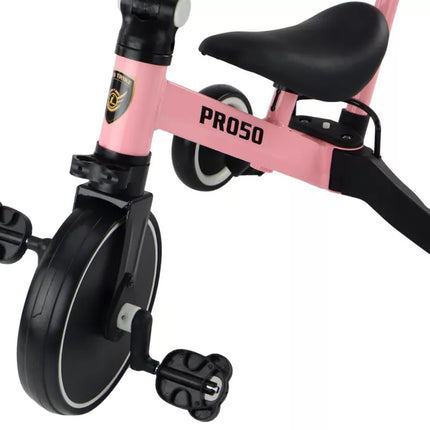 Triratukas PRO50 su stūmimo rankena, rožinis