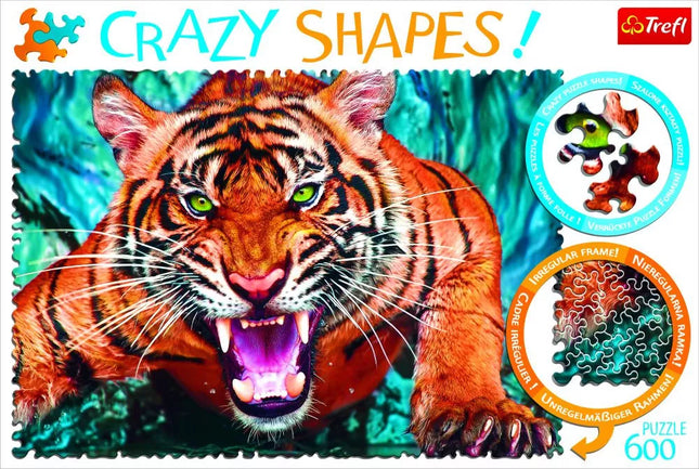 Dėlionė Crazy Shapes 600 det. Akis į akį su tigru Trefl 11110